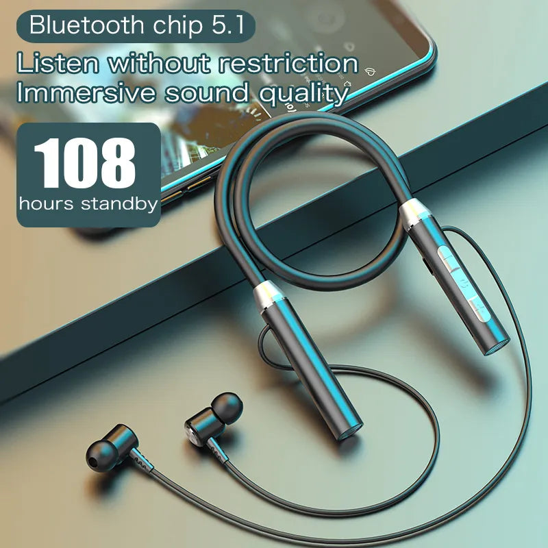 Wireless Headphone Fone Bluetooth 5.0 Neckband Earphones Silicone Hifi Stereo Sports Headset Halter Waterproof Magnetic Earbuds