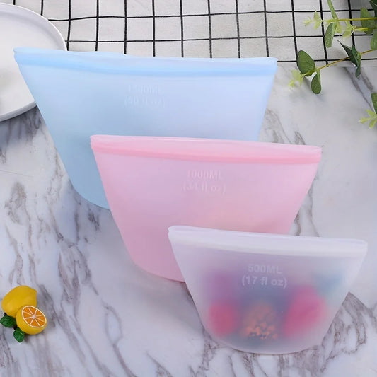 3PCS Reusable Silicone Food Storage Bags